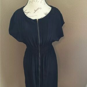 NWT POSTELLA BLACK SILK DRESS ZIPPER FRONT